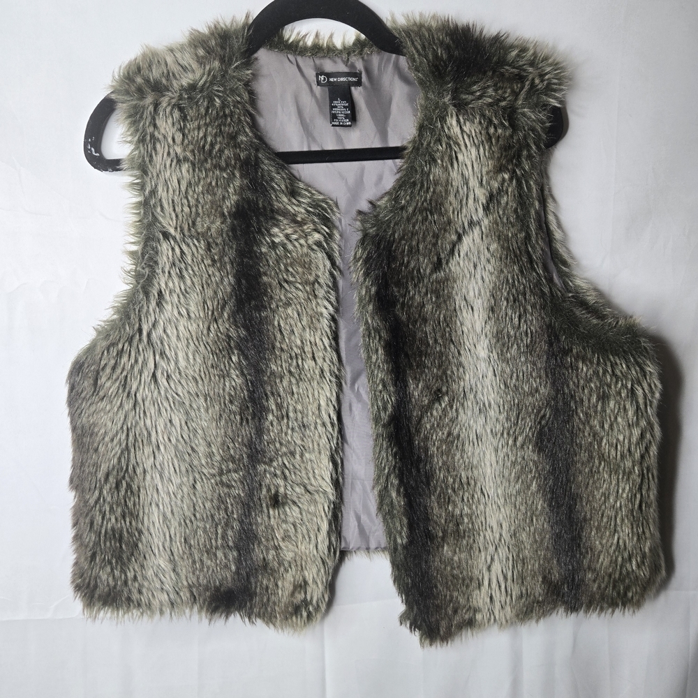 Large Faux Fur Vest Gray Brown Soft Plush Winter Boho Layering Scandi